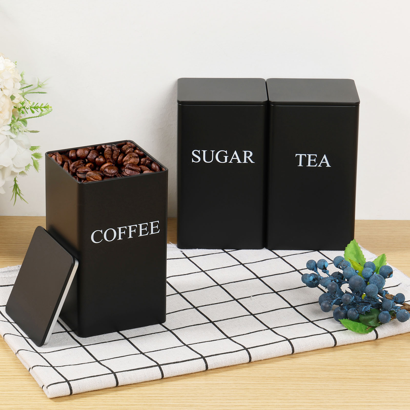Coffee Tea Sugar Container Set - 3 pçs caixas de armazenamento de