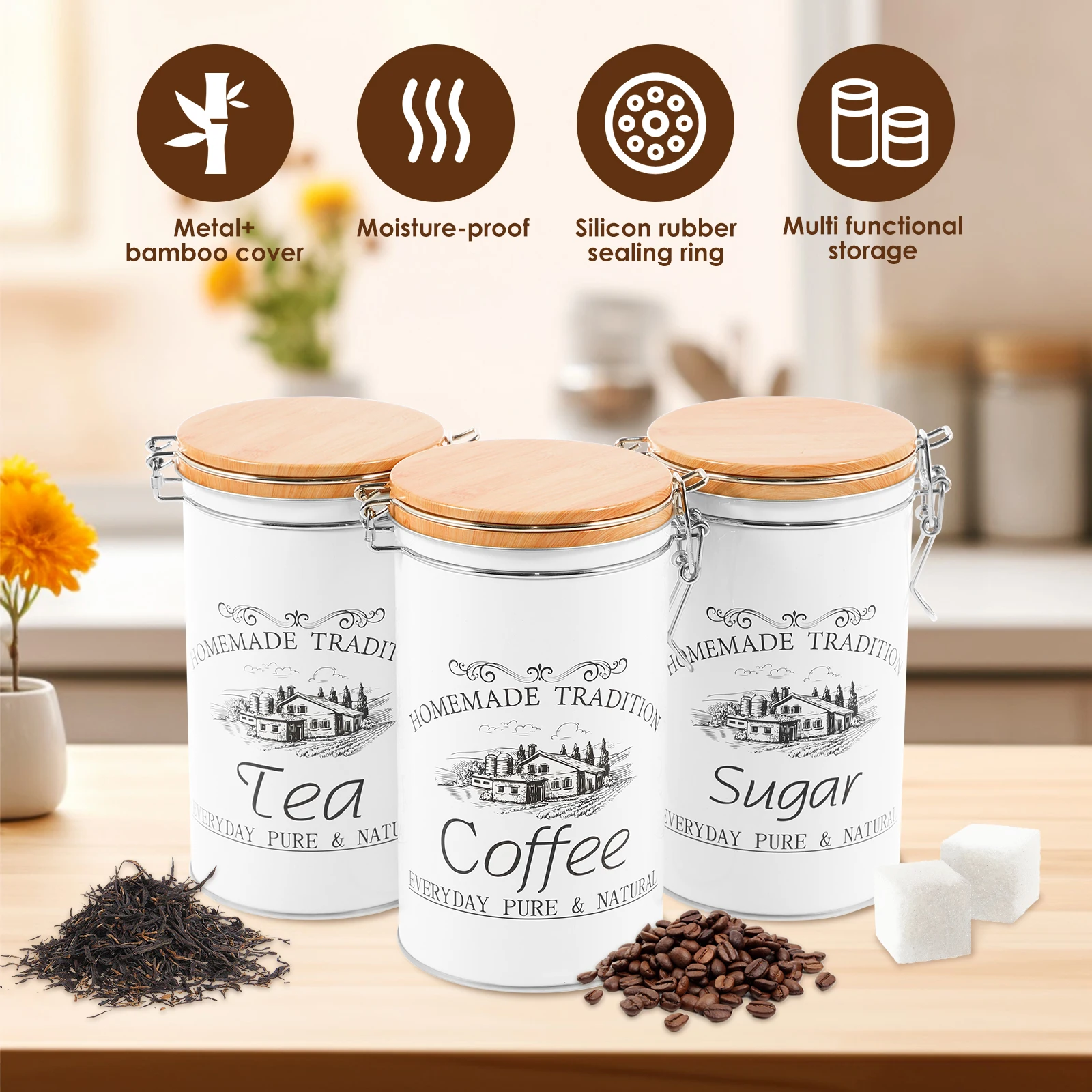 Conjunto de 3 Peças: Latas de  - Coffee Tea Sugar Container Set avaliação e preço